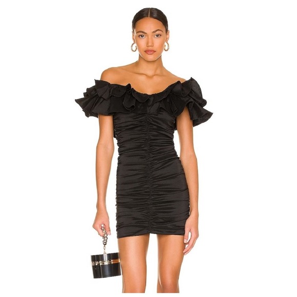 Lovers + Friends Dresses & Skirts - Lovers and Friends NIKOLINA RUCHED DRESS Black Womens Size Large Cocktail Ruffle